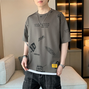 冰氧仿棉短袖店主风夏季休闲百搭趣味印花男上衣TC3156-P25控48图片