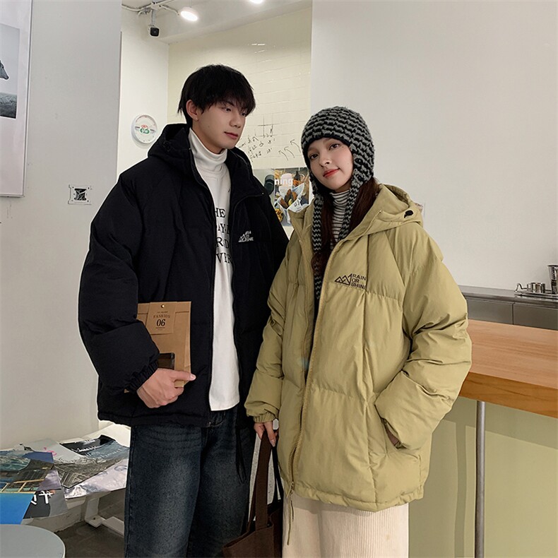 EQ335小众设计感冬季连帽面包服男女情侣装外套2024新款加厚,女装短外套,电商C306-1