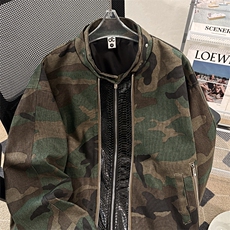 得物品质秋款男迷彩立领夹克衫皮拼接宽松外套JK034P85，男装夹克，星座1013-1