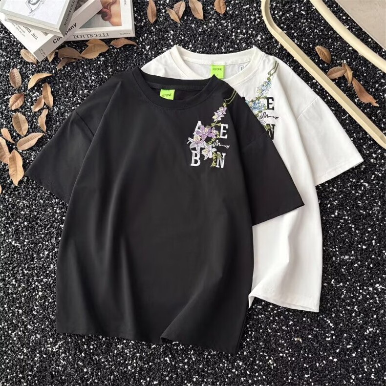 藤蔓花卉刺绣短袖T恤男美式潮牌设计感高街复古夏季体恤GA179P34，男装T恤，星座1013-5