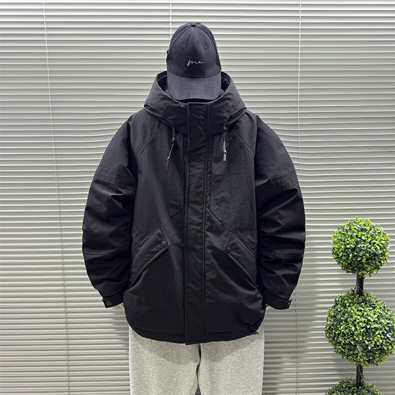 2025新款90白鸭绒工装户外连帽日系中长款羽绒服外套342-P390,男装羽绒服,钱塘708(原3018)