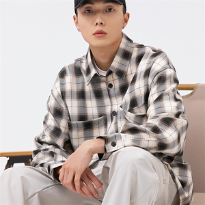 外27-2GANYOU日系单色黑白格双拼大口袋衬衫CS07-P85图片