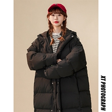 1中性风中长款横条棉衣女连帽棉服女外套女8719P135控188，女装棉衣/棉服，星座226-2