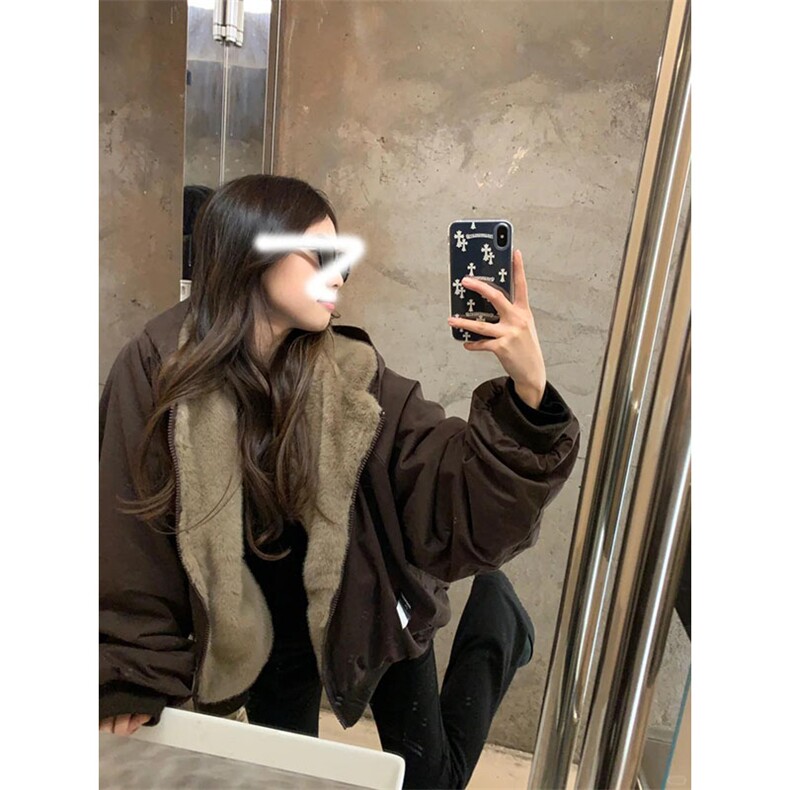两面穿现货重磅短款座山雕棉衣男女双面穿毛毛绒棉服加厚外套图片