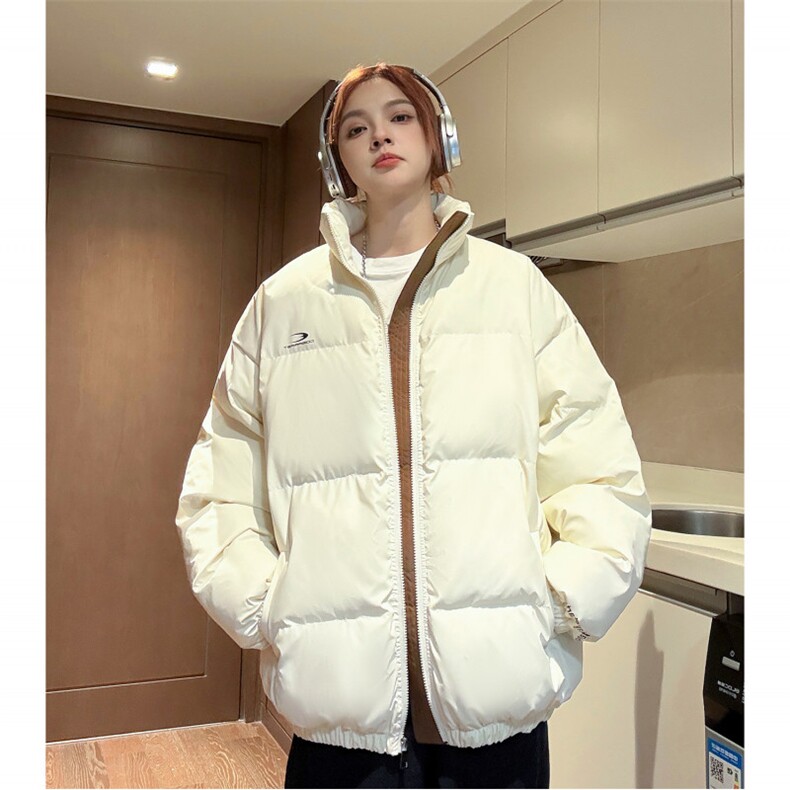 中性风冬装 PU软皮美式撞色棉服logo棉衣休闲外套男女 G1102 P128图片