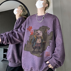 秋装复古美式水洗做旧重磅麂皮绒圆领卫衣，男装卫衣，星座301B