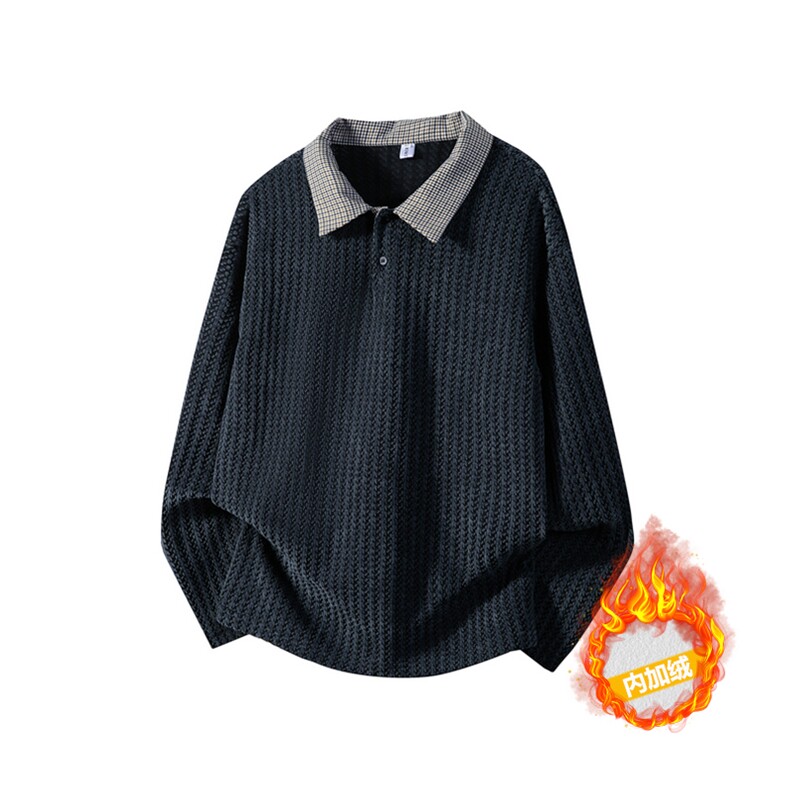 加绒加厚卫衣千鸟格长袖t恤polo打底衫504-T503-特P28（加绒P33）图片
