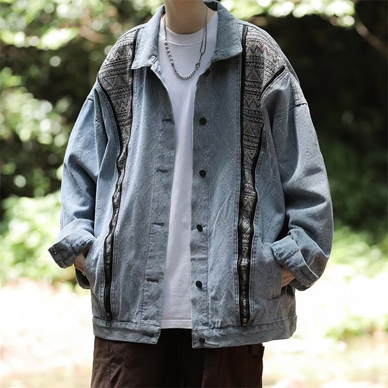 民族风牛仔外套春秋季美式复古宽松设计感男工装夹克上衣JKN09，男装夹克，星座1116A-1（原606A）