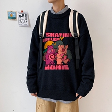 1港风日系宽松休闲情侣套头圆领印花加厚毛衣男7753P55加绒P70，男装针织衫/毛衣，星座226-2