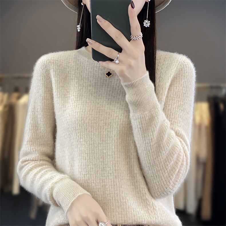 优雅气质秋冬新品羊毛针织衫显瘦百搭紫色长袖毛衣,女装羊毛衫,邓利维