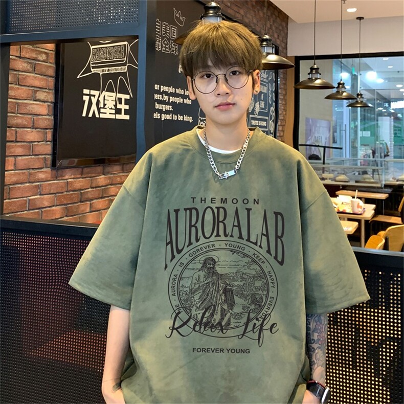 电商DSA028-DTLP2414特P19量大优供视频重磅麂皮绒短袖t恤男,男装T恤,电商A028