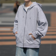 纯色卫衣男女连帽秋季开衫拉链运动灰色外套上衣服春季Y69/P28，女装短外套，星座506