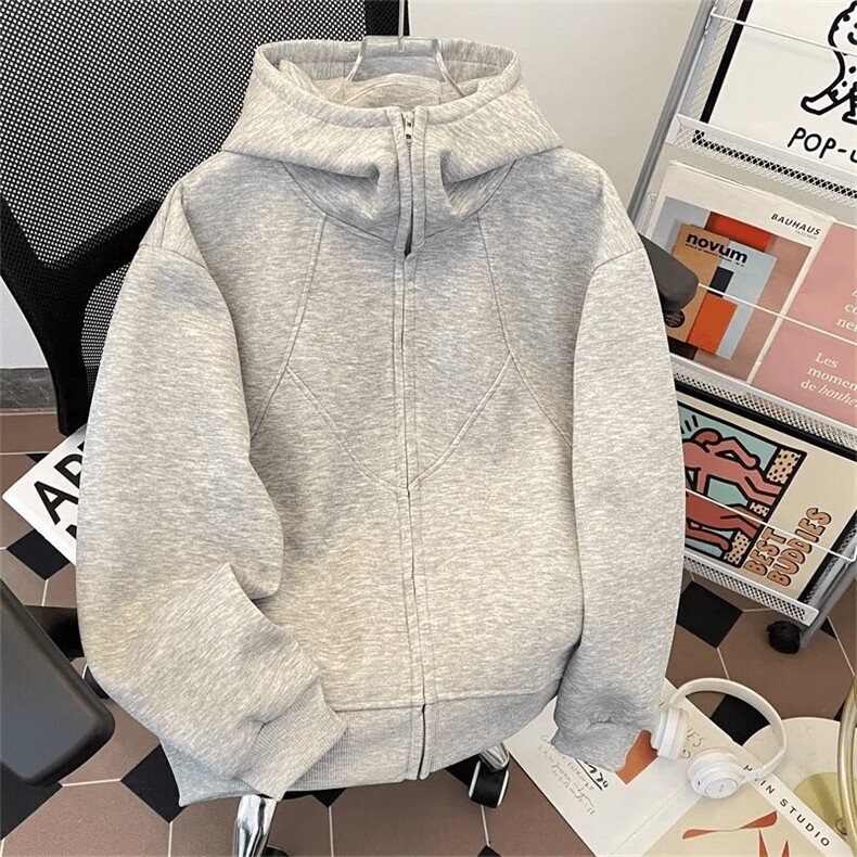 抖音得物高品质二开26春装美式高街重磅结构高领连帽卫衣外套W62,女装短外套,电商A486