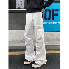 秋季美式多口袋立体剪裁褶皱工装裤男宽松微喇裤K24056-特P40控78，男装工装外套，电商A001