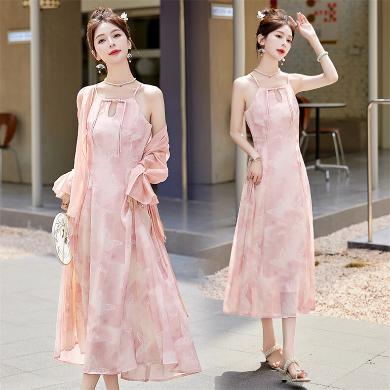 2025年夏季新中式纱裙淑女休闲两件套，女装套装/套裙，天丽