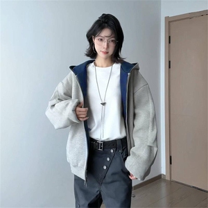 抖音得物高品质二开 26春装美式重磅宽松结构双面连帽卫衣外套W68图片