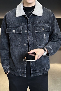 秋冬新款羊羔毛加厚牛仔外套男B321-9529加绒-P165图片
