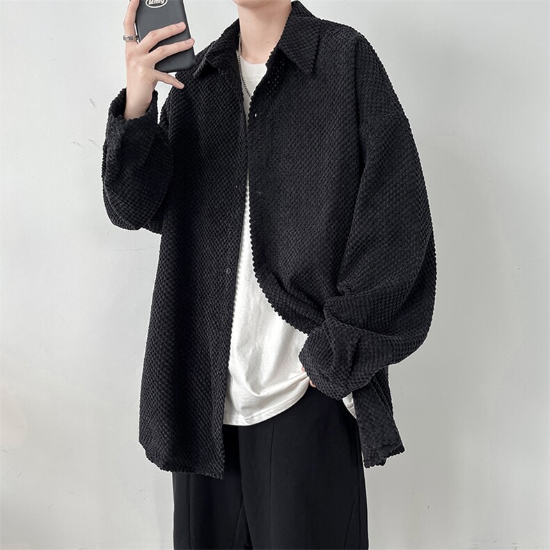 现货菠萝绒长袖宽松男生衬衫KD555-P50图片
