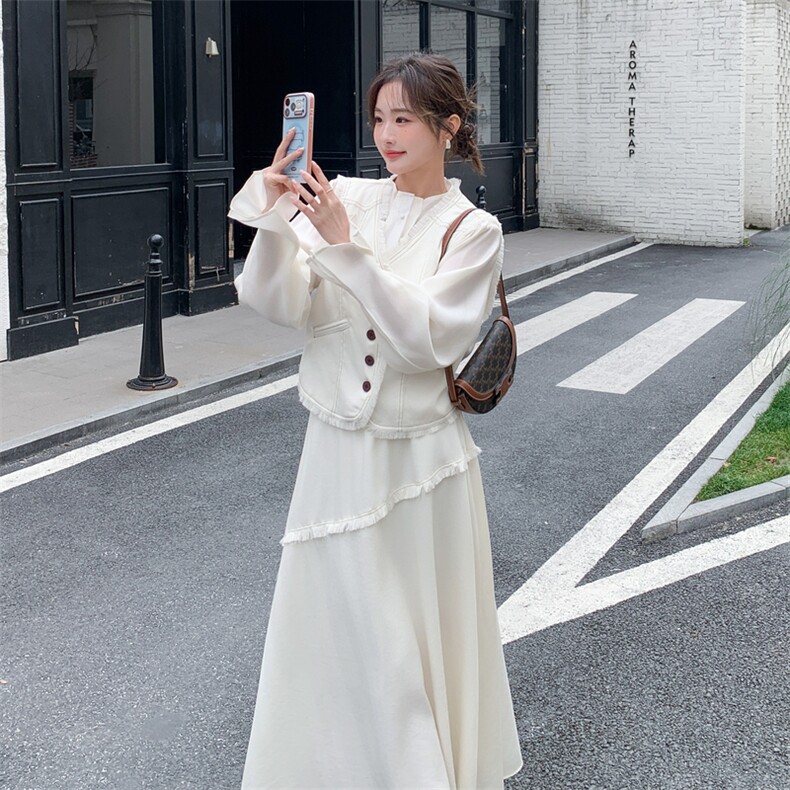 韩版流苏三件套马甲十衬衣十裙子三件套套裙2C267-119-P215-K305,女装套装/套裙,茵姿媚