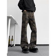 B221美式ins高街暗黑小众修身微喇迷彩牛仔裤LK25598-特P36控68，男装牛仔裤，电商B221