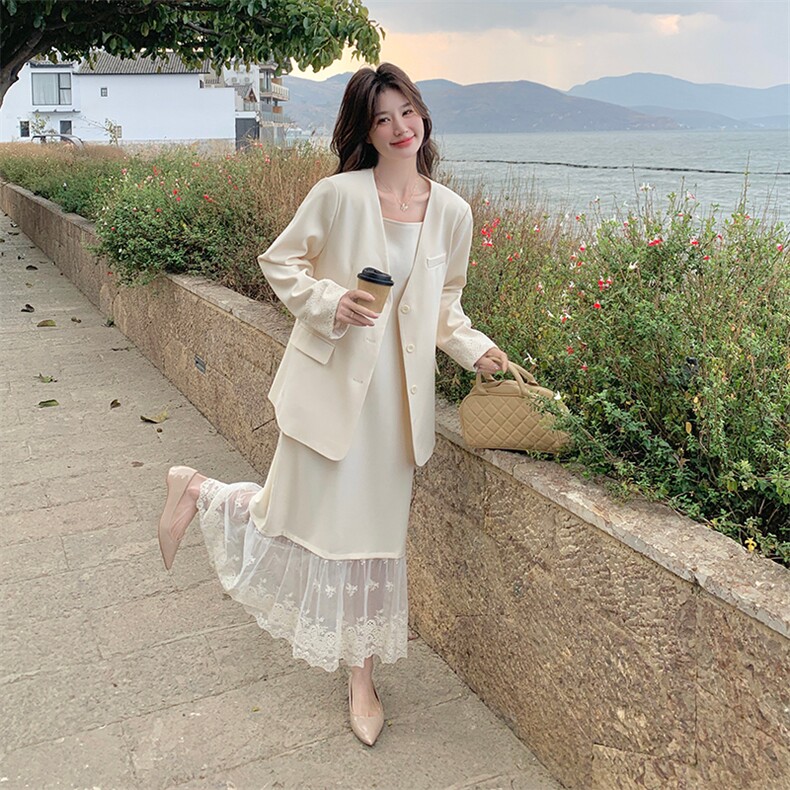 2025春季新款！超流行吊带连衣裙配西装外套,女装套装/套裙,自然秀