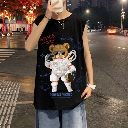 ！港风夏季无袖背心男汗衫男纯棉坎肩短袖T恤男B18-P20图片