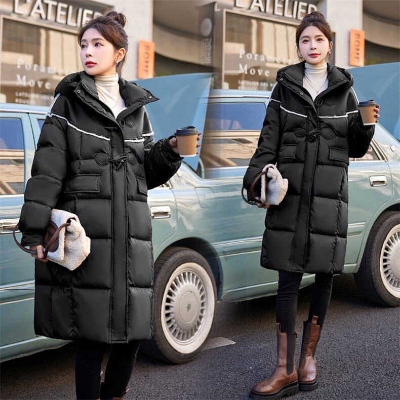 【bao款现货】2024新款美拉德风皮毛一体拼接牛角扣连帽羽绒服,女装羽绒服,雅静靓衣