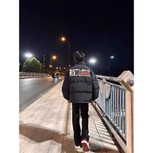 Z29-P75 美式休闲旗帜印花棉衣棉服男女加厚外套立领面包服潮图片