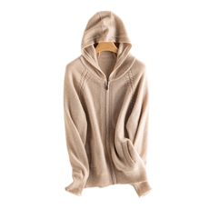 2024秋冬新款山羊绒女士连帽拉链羊绒开衫，女装羊绒衫，镁纯羊绒