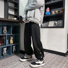2023春季韩版华夫格休闲卫裤排扣S-3XL束脚港风运动裤 K2091-P33图片