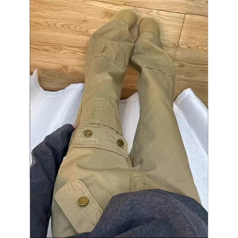 卡其色工装牛仔裤2025春季高腰修身显瘦微喇拖地裤K1756,男装牛仔裤,星座1116A（原606A-3）