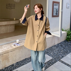 设计感撞色拼接卡其色风衣外套女春秋2025新款爆款高级感显瘦大衣，女装风衣，1D103