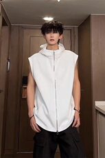 连帽背心男夏季拉链设计感小众美式高街潮牌重磅坎肩宽肩无袖，男装背心/马甲，星座218-1（原230）