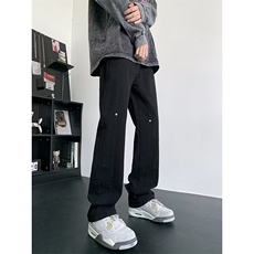 美式牛仔裤男士按扣设计感vibe潮流高街宽松直筒长裤子60322-p45，男装牛仔裤，星座1008