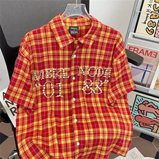 钉珠衬衫男女短袖韩版潮流格子宽松百搭2025夏ins外套CY1175-P59，男装T恤，星座412-2