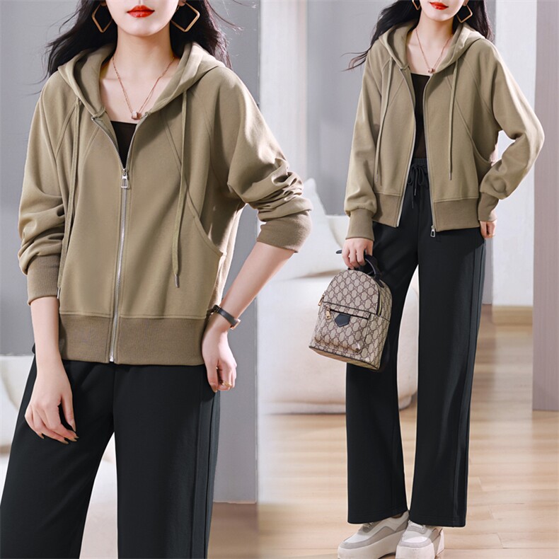 新款连帽开衫短外套潮秋春休闲纯色中老年妈妈装卫衣夹克牌上衣女，女装卫衣/绒衫，璐依舞