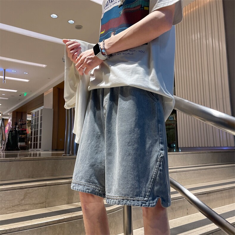 港风牛仔裤主推高街牛仔短裤宽松开叉五分裤DK21226特批32,男装休闲裤,电商A042
