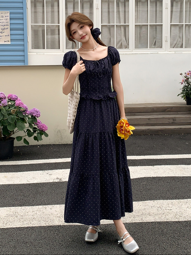 法式复古波点套装裙女2025年夏季新款温柔风减龄上衣半身裙两件套,女装套装/套裙,浙宝220