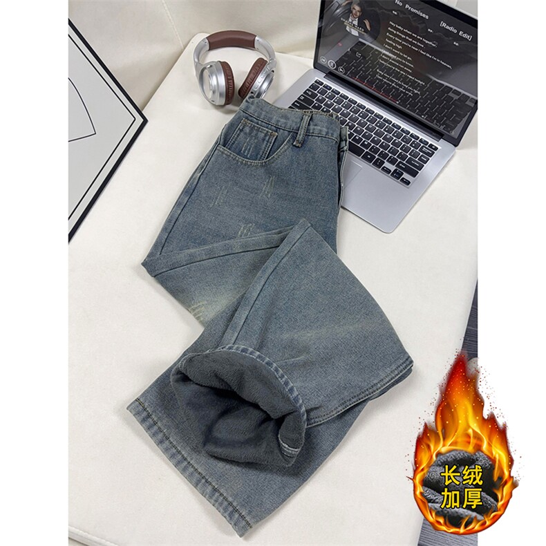 B221美式ins高街暗黑宽松直筒加绒牛仔裤LK25599-特P48控88,男装牛仔裤,电商B221