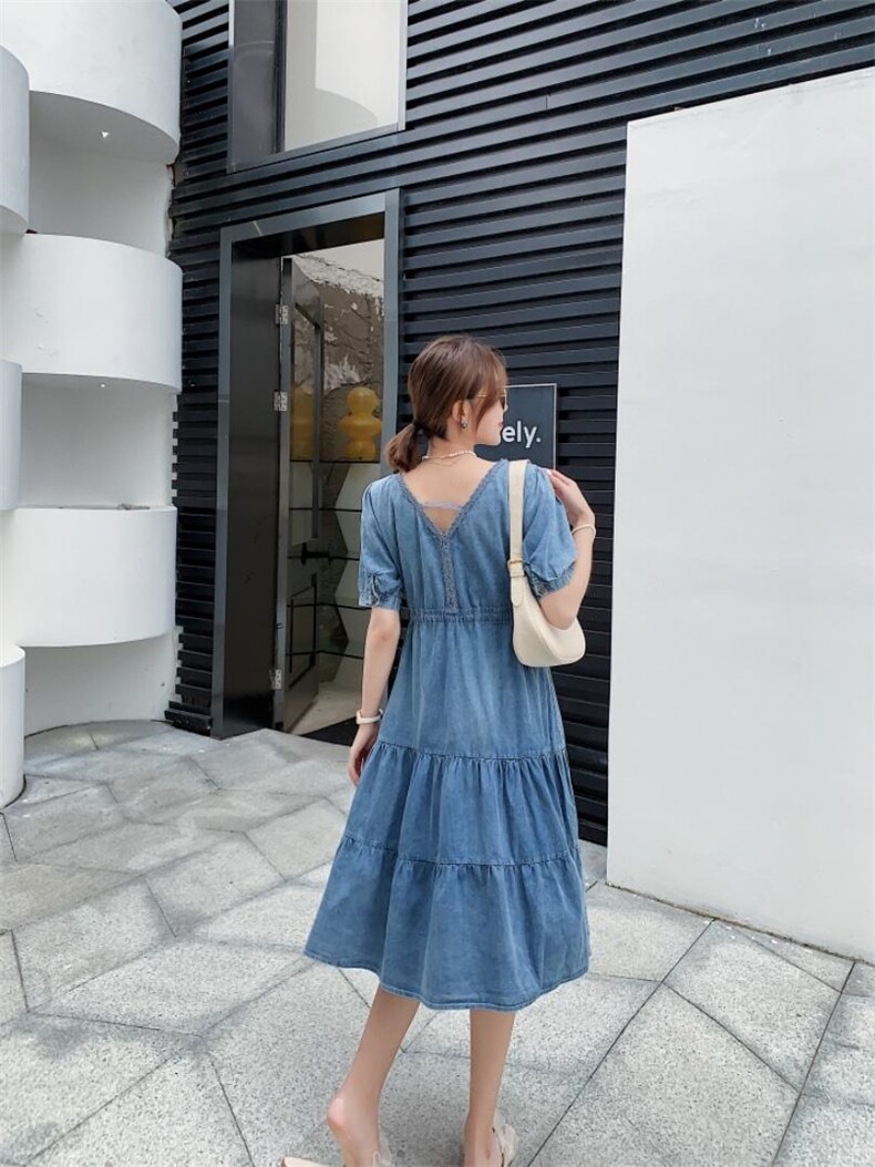夏季新款拼蕾丝牛仔仙仙连衣裙，女装连衣裙，肆尔