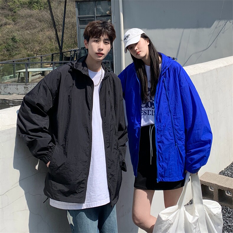 克莱因蓝防晒衣纯色男士夏季薄款连帽速干户外透气空板防晒衣光板,男装防晒衣,电商A409-1