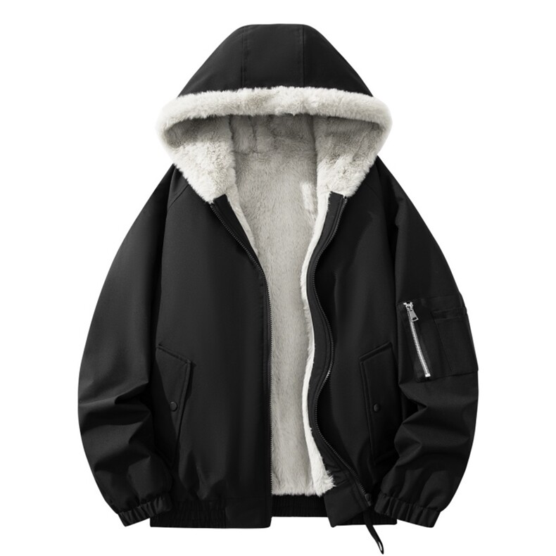 自家图有视频加绒毛领棉衣冬季新款雕宽松连帽派克棉服M2555p88，男装棉衣，电商D315