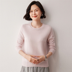 秋冬新款洋气时尚百搭显瘦女款圆领35%山羊绒衫，女装羊绒衫，艾巧羊绒