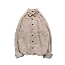 日系休闲磨毛格子衬衫男外套长袖青少年大码宽松男衬衣C881-P50，男装衬衫，电商A157B