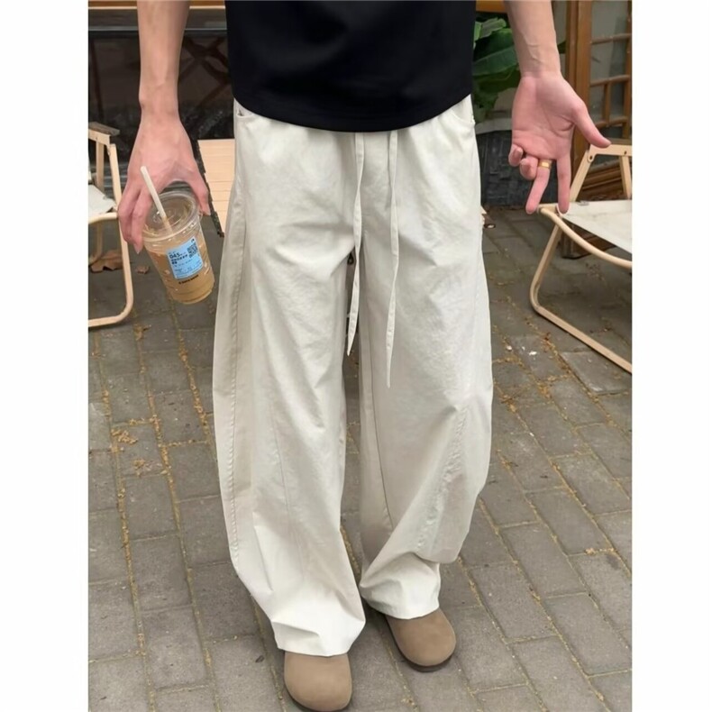 薄款肌理感弯刀微阔裤设计男士抽绳夏季2025年新款青少年休闲裤，女装休闲裤，星座1210-1