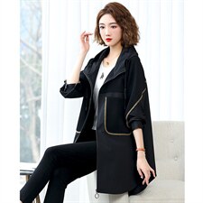 中长款夹克上衣2023新款大码连帽拼接口袋长袖外套时尚春，女装风衣，丽影随形