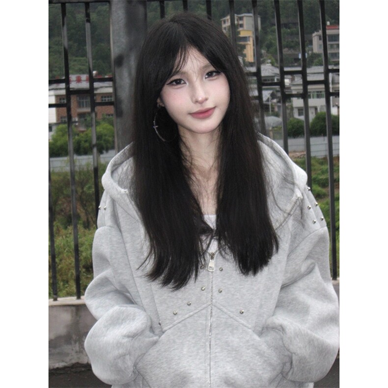 抖音得物高品质26春装美式高街铆钉杜宾犬耳朵开衫卫衣外套W125,女装短外套,电商A486