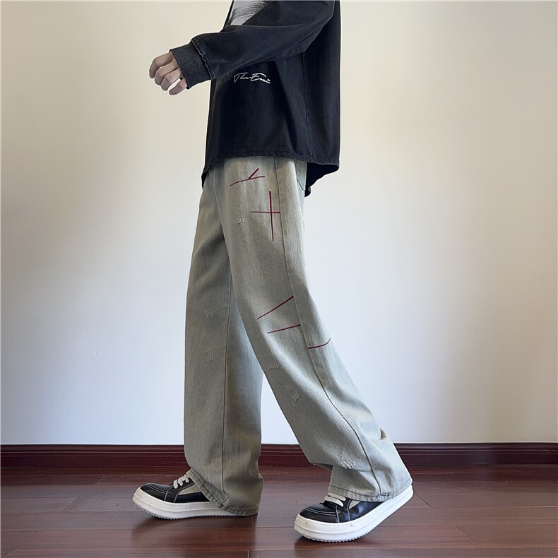 24秋季新款设计感泥巴黄牛仔裤磨毛复古裤子B315-K23414-p55控68,男装牛仔裤,电商B315