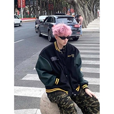 双层全刺绣麂皮绒美式复古棒球服男夹克情侣高街hiphop外套潮JK85，男装夹克，星座310B-1