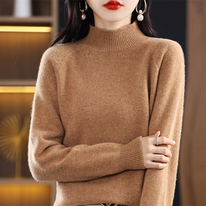 时尚百搭羊毛插肩半高领毛衣女秋冬新款修身显瘦针织衫图片